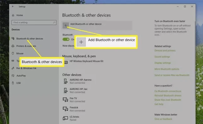 Bluetooth & other devices در ویندوز 10 برای اتصال به موس بی سیم