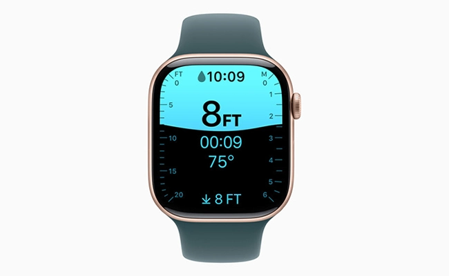 در این عکس گزارش برنامه depth در یک اپل واچ S10 تیتانیوم نمایش داده شده است.