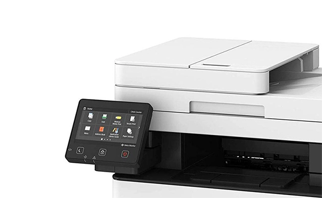 در این عکس مانیتور پرینتر چندکاره لیزری کانن مدل MF443dw نمایش داده شده است.