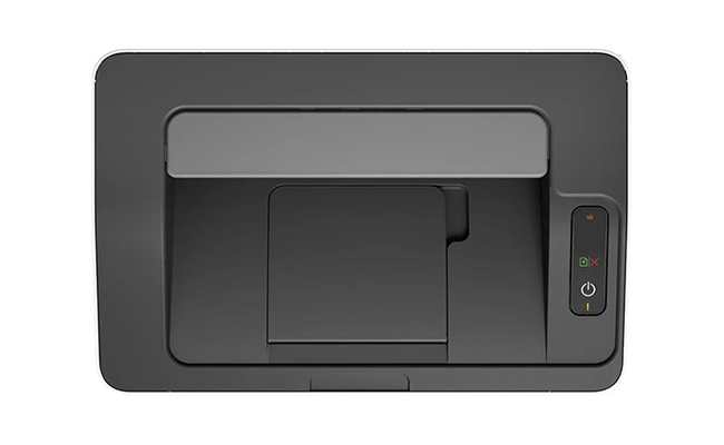 در این عکس پرینتر لیزری اچ پی مدل laser 107a از نمای بالا نمایش داده شده است.