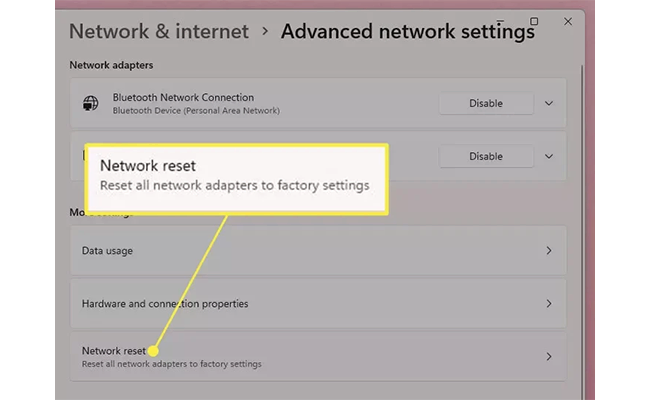 تصویر پنجره Network reset در ویندوز 11
