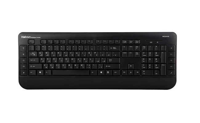 در این عکس یک کیبورد بی سیم hatron مدل hkcw140 نمایش داده شده است.
