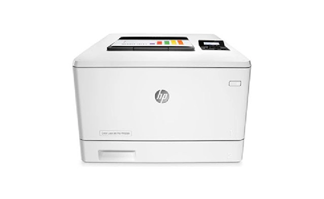 در این عکس پرینتر لیزری رنگی اچ پی مدل laserjet pro m452nw نمایش داده شده است.