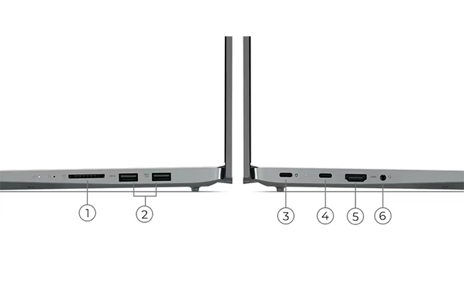 در این عکس پورت&zwnj;های لپ تاپ IdeaPad 5 15IAL7-82SF00K6PS لنوو نمایش داده شده است.