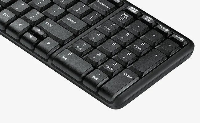 در این عکس دکمه‌های یک کیبورد بیسیم لاجیتک مدل mk220 نمایش داده شده است.