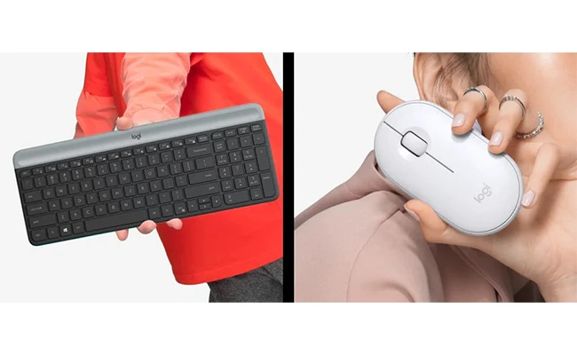 در این عکس یک کیبورد و ماوس بی سیم لاجیتک مدل MK470 slim در دست نمایش داده شده است.
