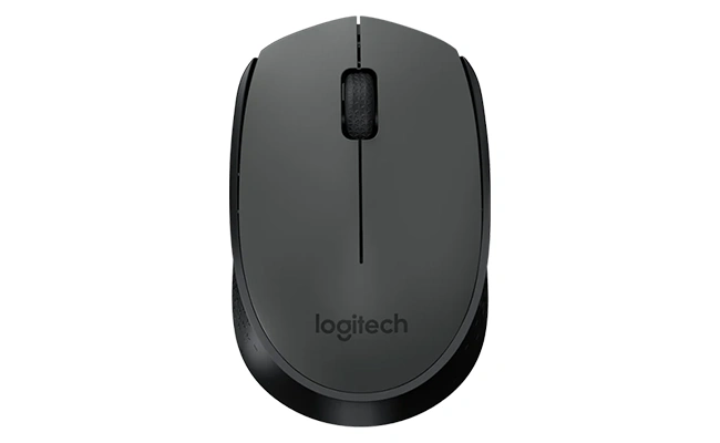 در این عکس یک ماوس بی سیم لاجیتک مدل MK235 از نمای بالا نمایش داده شده است.