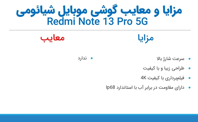 مزایا و معایب گوشی موبایل شیائومی مدل Redmi Note 13 Pro 5G 