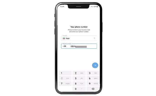 صفحه وارد کردن شماره موبایل هنگام نصب تلگرام ایکس