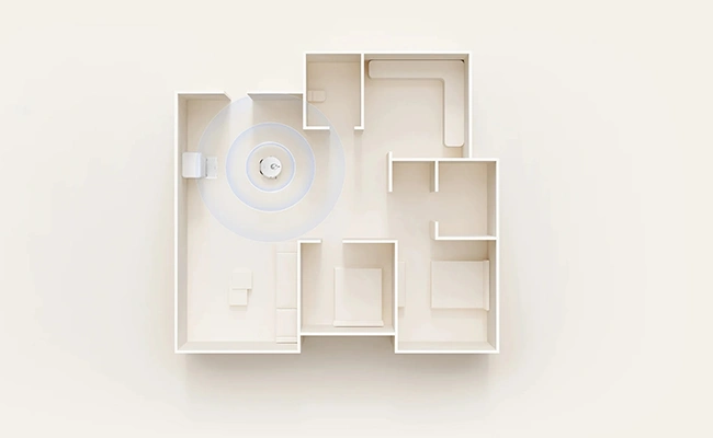 در این عکس یک نمای شماتیک از نقشه خانه، برداشت شده توسط جارو رباتیک شیائومی مدل xiaomi robot vacuum x20 pro نمایش داده شده است.
