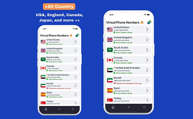 ساخت اپل ایدی با شماره مجازی دائمی صفحه ای نمایش دهنده شماره مجازی از کشورهای مختلف است.