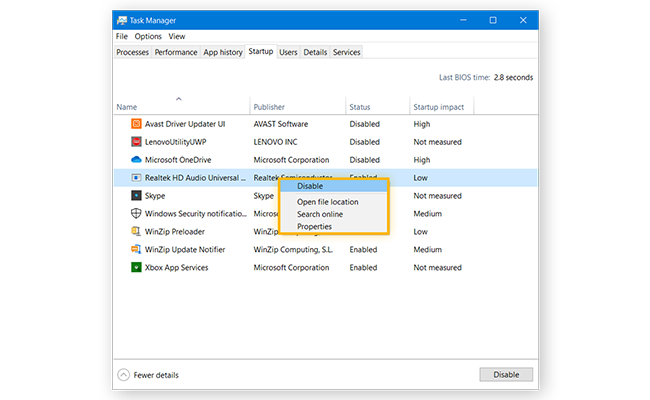 غیر فعال کردن برنامه‌های موجود در Task Manager 