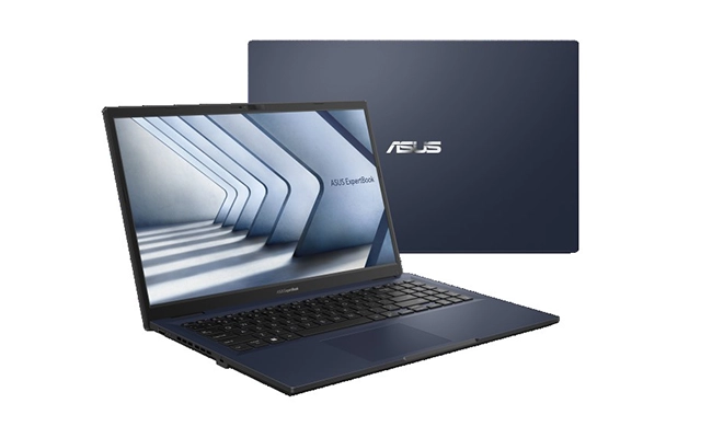 در این عکس لپ تاپ ExpertBook B1 B1502CVA-I716512B0D ایسوس i7 16GB ا ۱۵.۶ اینچی در دو حالت باز و بسته نمایش داده شده است.