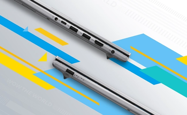 در این عکس پورت‌های لپ تاپ vivobook f1504va - nj824 asus نمایش داده شده است.