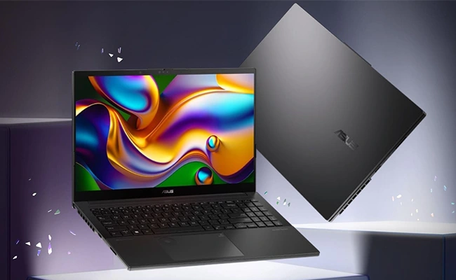 در این عکس لپ تاپ Vivobook Pro Q533MJ ایسوس Ultra7 16GB ا ۱۵.۶ اینچی به صورت باز و بسته نمایش داده شده است.