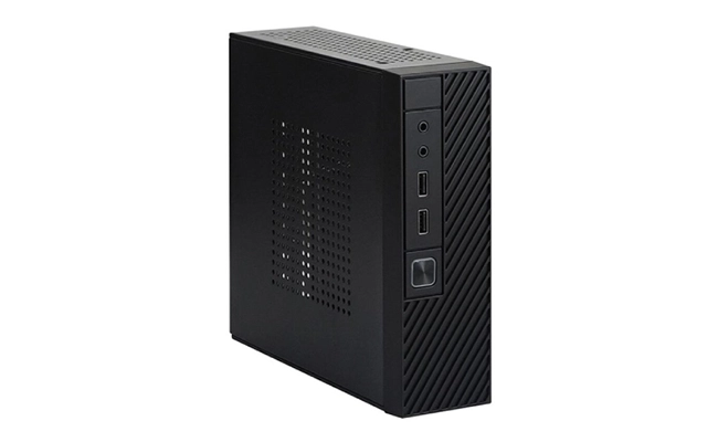 مینی کیس مشکی تصویری از نمای روبرو از مینی کیس مشکی با پورتهای USB