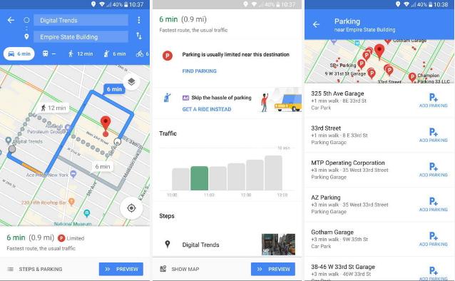 راهنمای جامع استفاده از گوگل مپ:نحوه کنترل وجود پارکینگ