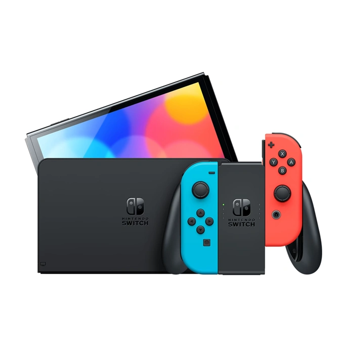 کنسول بازی نینتندو Switch OLED Neon Blue and Neon Red Joy-Con همراه پک کامل بازی